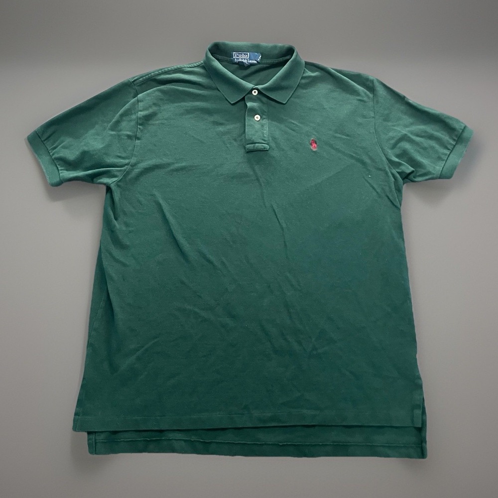 Vtg Polo Ralph Lauren Men's XL Dark Green Polo Shirt Red Pony
